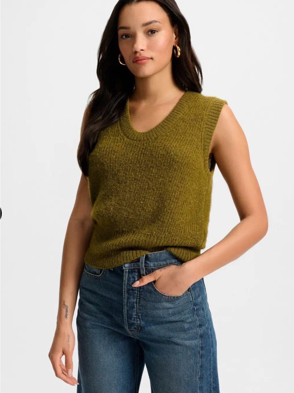 Veronica Beard Olive Green Sleeveless V-Neck Sweater Vest